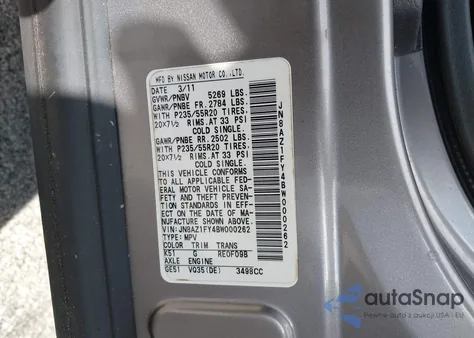 2011 Nissan Murano Crosscabriolet из США, поврежденный, VIN JN8AZ1FY4BW000262